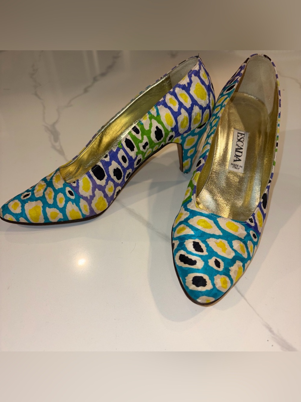 Escada Vintage Animal Print Leather Slingback Heel 7.5
